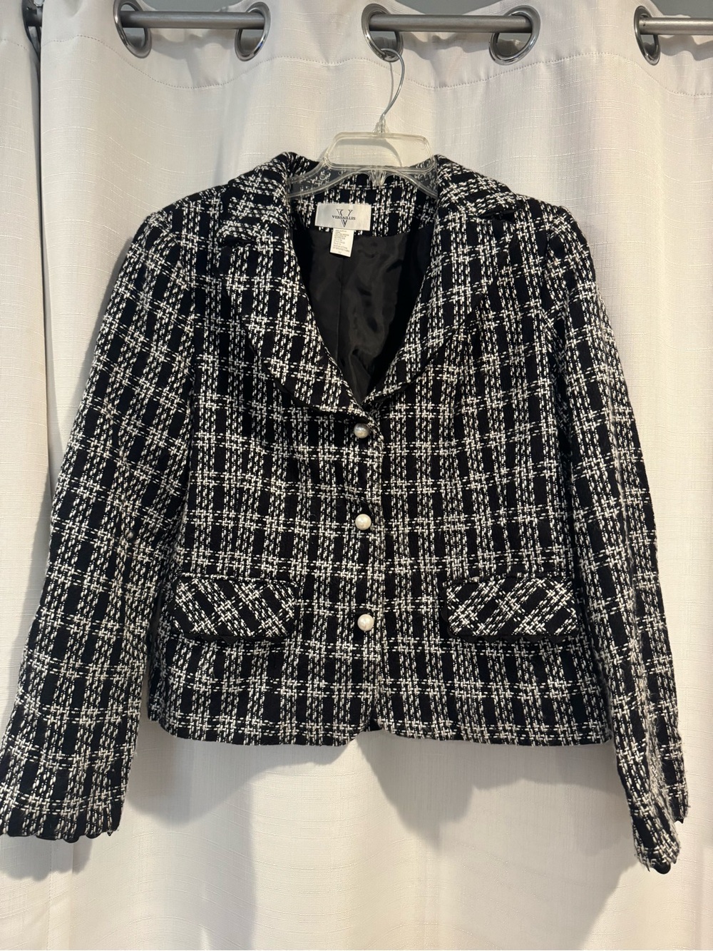 Versailles Black White Tweed Blazer Jacket Pearl Buttons Size 12